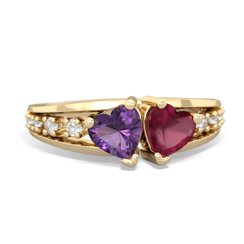 Genuine Amethyst with Genuine Ruby Heart to Heart ring