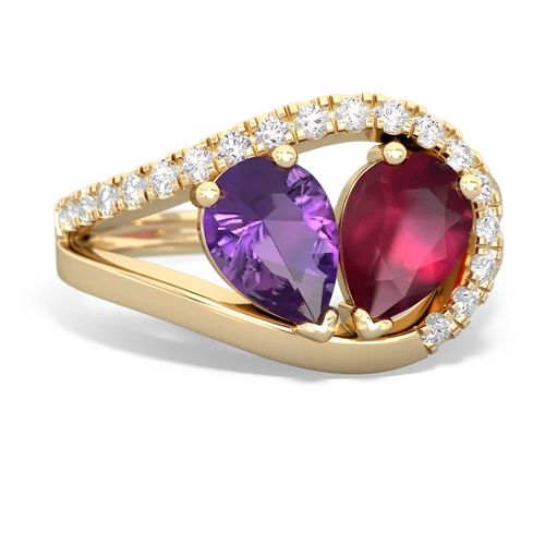 Amethyst Genuine Amethyst with Genuine Ruby Nestled Heart Keepsake ring Ring