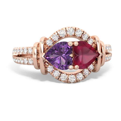 Genuine Amethyst with Genuine Ruby Art-Deco Keepsake ring