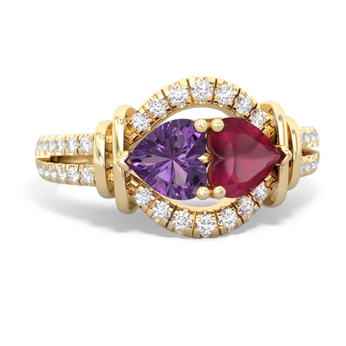 Amethyst Genuine Amethyst with Genuine Ruby Art-Deco Keepsake ring Ring