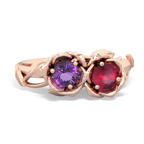 Amethyst Genuine Amethyst with Genuine Ruby Rose Garden ring Ring