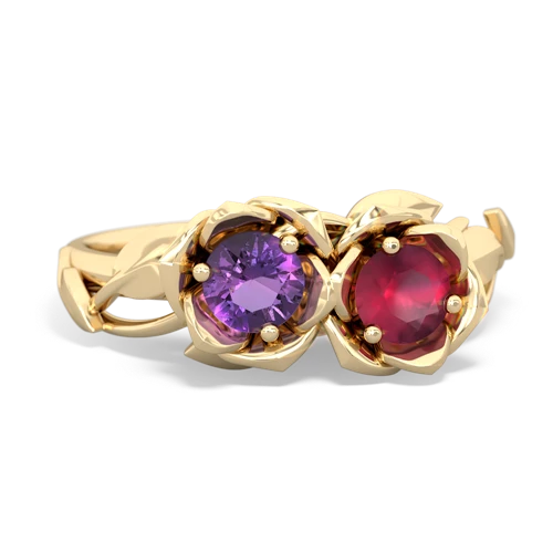 Genuine Amethyst with Genuine Ruby Rose Garden ring
