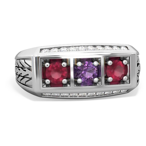 amethyst-ruby three stone ring