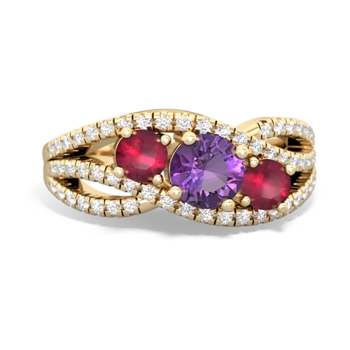 amethyst-ruby three stone pave ring