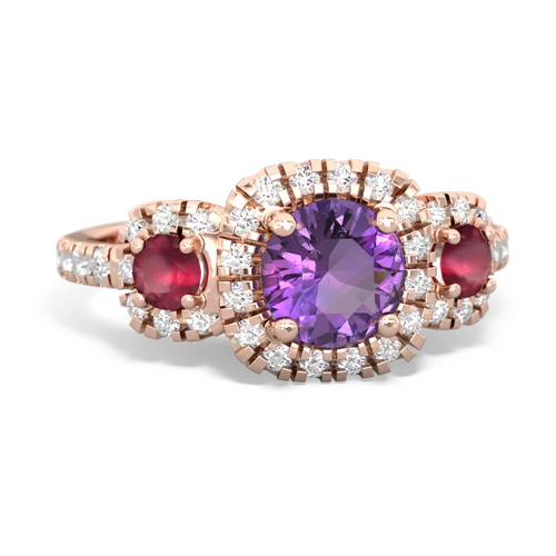 Amethyst Genuine Amethyst with Genuine Ruby and Lab Created Pink Sapphire Regal Halo ring Ring