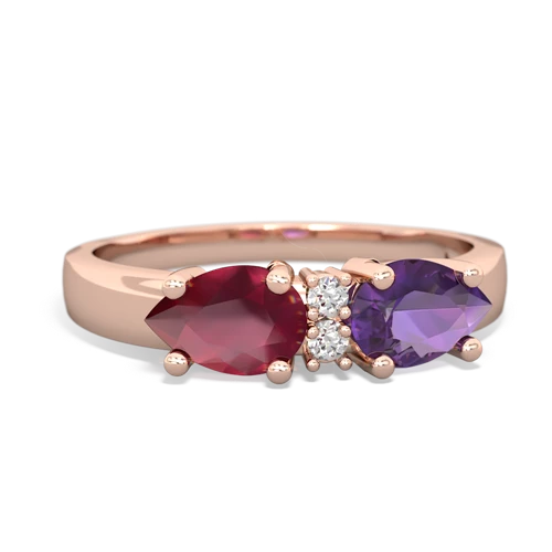 Amethyst Genuine Amethyst with Genuine Ruby Pear Bowtie ring Ring