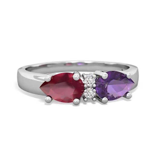 Genuine Amethyst with Genuine Ruby Pear Bowtie ring