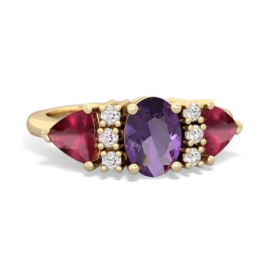 Amethyst Genuine Amethyst with Genuine Ruby and  Antique Style Three Stone ring Ring