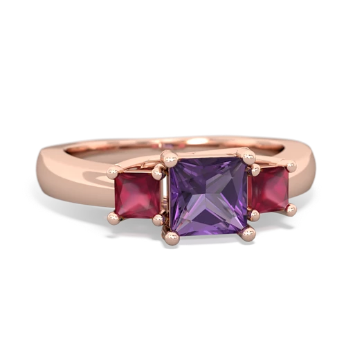 Amethyst Genuine Amethyst with Genuine Ruby and Lab Created Pink Sapphire Three Stone Trellis ring Ring