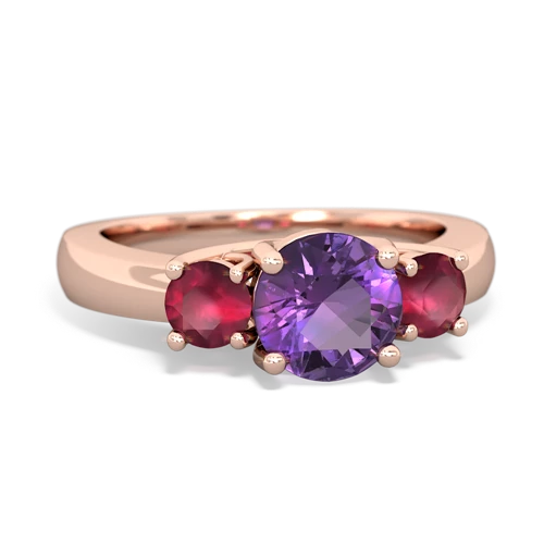 Amethyst Genuine Amethyst with Genuine Ruby and  Three Stone Trellis ring Ring