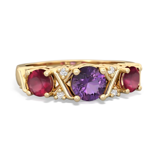 Amethyst Genuine Amethyst with Genuine Ruby and Lab Created Pink Sapphire Hugs and Kisses ring Ring