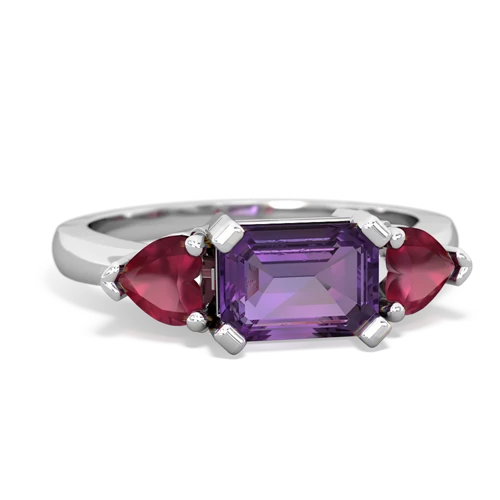 Amethyst Genuine Amethyst with Genuine Ruby and Lab Created Pink Sapphire Three Stone ring Ring