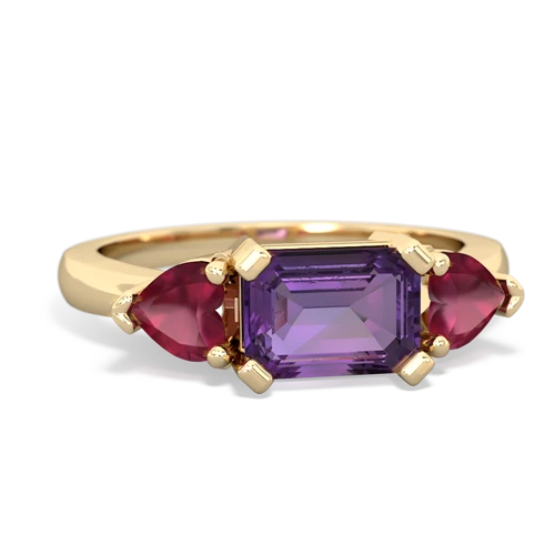 Genuine Amethyst with Genuine Ruby and  Three Stone ring