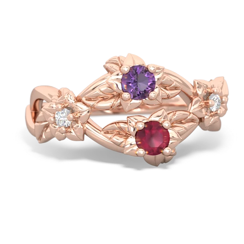 Amethyst Genuine Amethyst with Genuine Ruby Sparkling Bouquet ring Ring