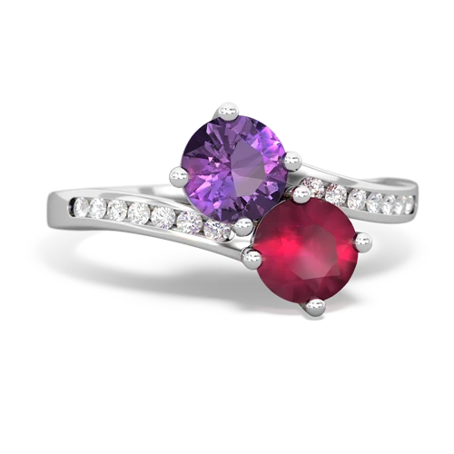 amethyst-ruby two stone channel ring