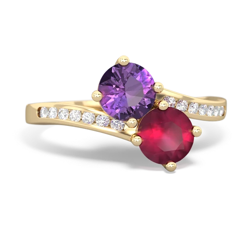 amethyst-ruby two stone channel ring