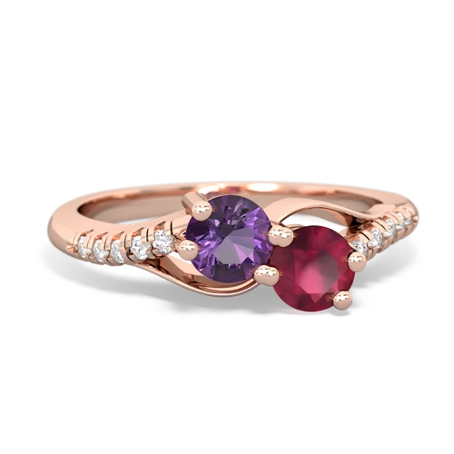 Amethyst Genuine Amethyst with Genuine Ruby Two Stone Infinity ring Ring
