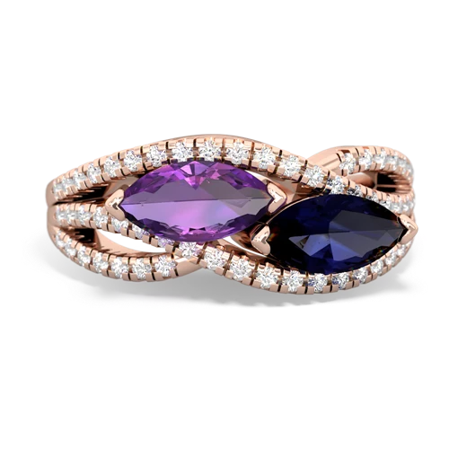 amethyst-sapphire double heart ring
