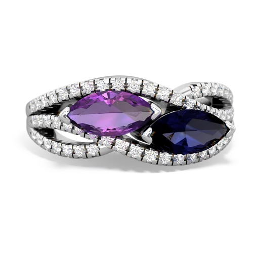 amethyst-sapphire double heart ring