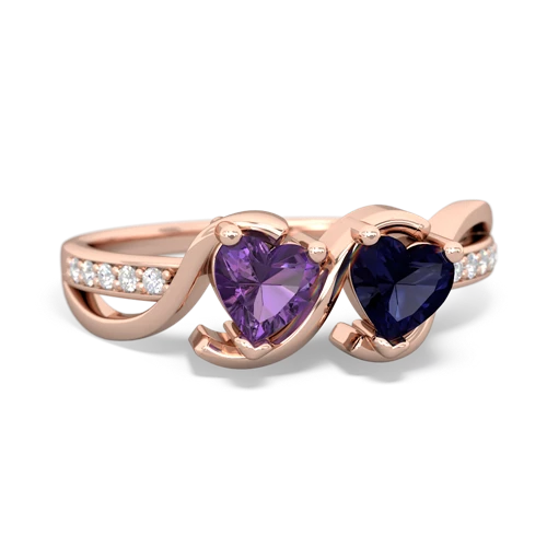 amethyst-sapphire double heart ring