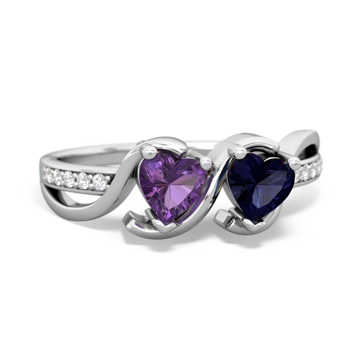 amethyst-sapphire double heart ring