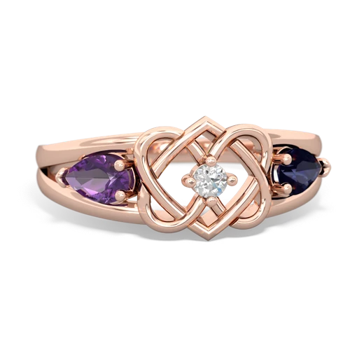 amethyst-sapphire double heart ring