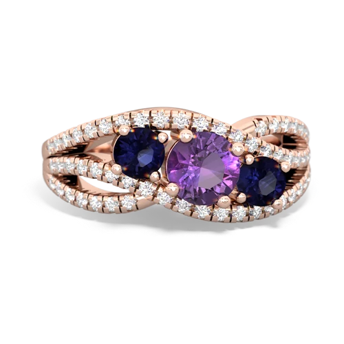 amethyst-sapphire three stone pave ring