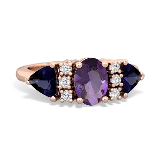 Amethyst Genuine Amethyst with Genuine Sapphire and Genuine Citrine Antique Style Three Stone ring Ring