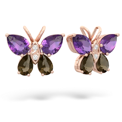 amethyst-smoky quartz butterfly earrings