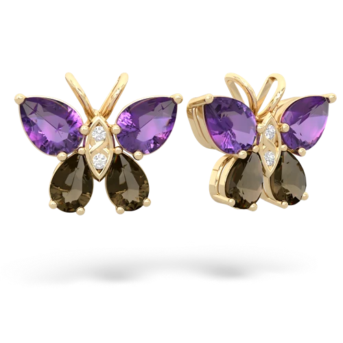 amethyst-smoky quartz butterfly earrings