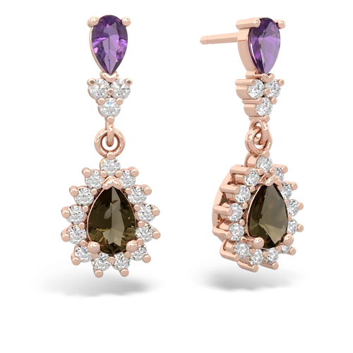 Amethyst Genuine Amethyst with Genuine Smoky Quartz Halo Pear Dangle earrings Earrings