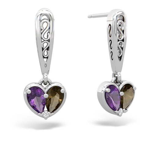amethyst-smoky quartz filligree earrings