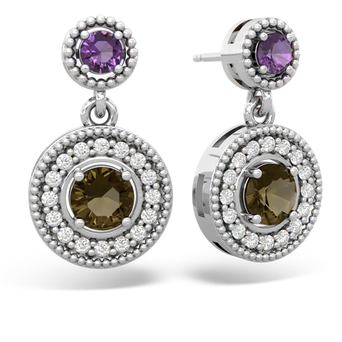 amethyst-smoky quartz halo earrings