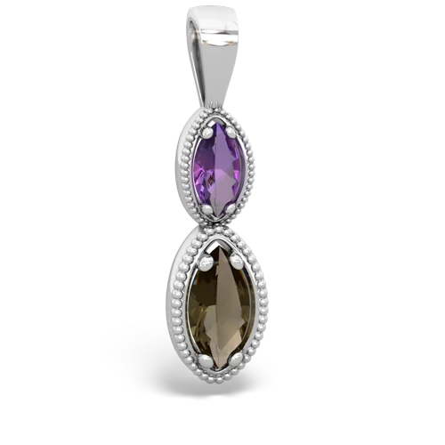 Genuine Amethyst with Genuine Smoky Quartz Antique-style Halo pendant