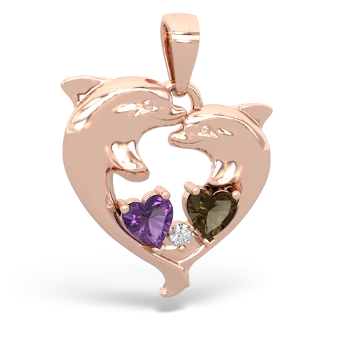 Amethyst Genuine Amethyst with Genuine Smoky Quartz Dolphin Heart pendant Pendant