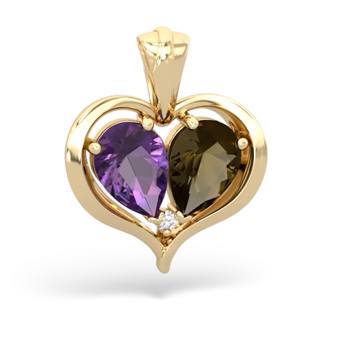amethyst-smoky quartz half heart whole pendant