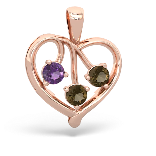 Amethyst Genuine Amethyst with Genuine Smoky Quartz and  Glowing Heart pendant Pendant