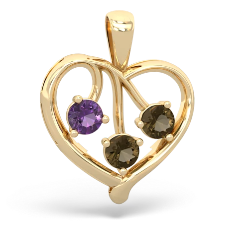 amethyst-smoky quartz love heart pendant