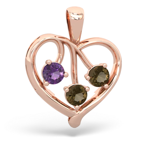 amethyst-smoky quartz love heart pendant