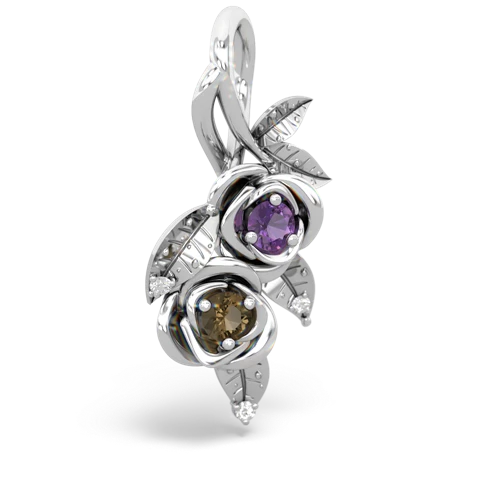 Genuine Amethyst with Genuine Smoky Quartz Rose Vine pendant