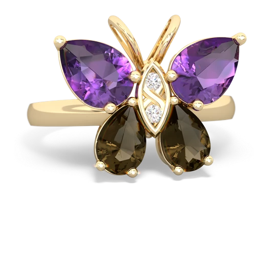 amethyst-smoky quartz butterfly ring