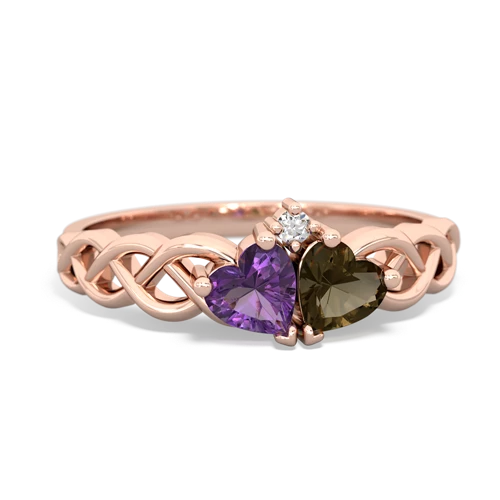 amethyst-smoky quartz celtic braid ring