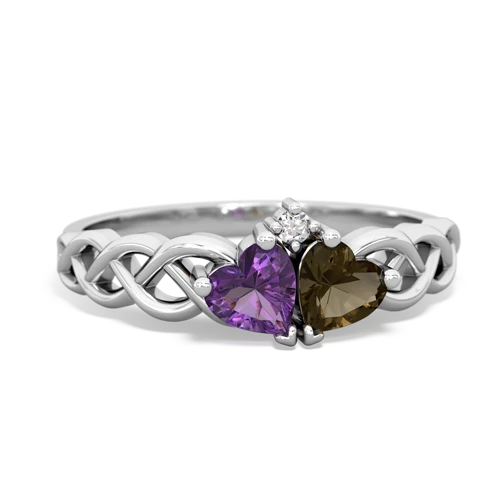 amethyst-smoky quartz celtic braid ring