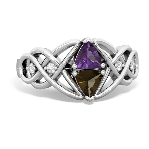 amethyst-smoky quartz celtic knot ring