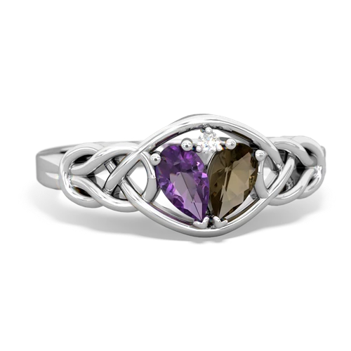 amethyst-smoky quartz celtic knot ring