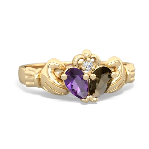 amethyst-smoky quartz claddagh ring