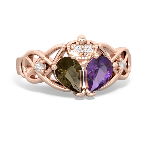 amethyst-smoky quartz claddagh ring