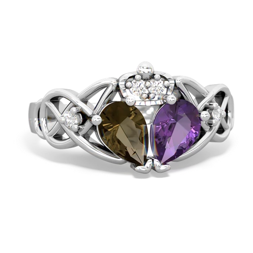 amethyst-smoky quartz claddagh ring