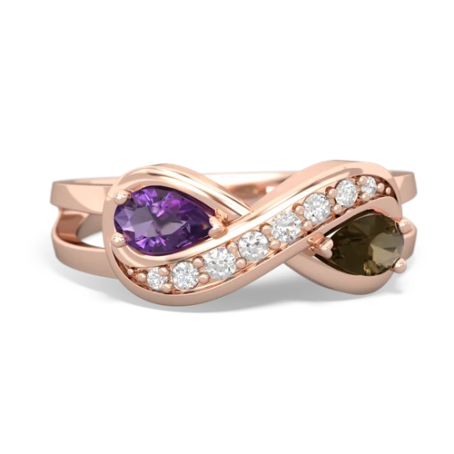 Amethyst Genuine Amethyst with Genuine Smoky Quartz Diamond Infinity ring Ring