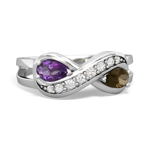 Genuine Amethyst with Genuine Smoky Quartz Diamond Infinity ring